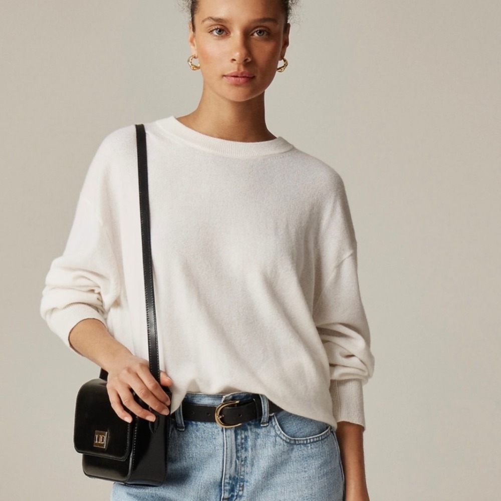 J.Crew Cashmere Relaxed Crewneck Sweater Snow White CB905 Womens Large